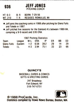 1988 ProCards #936 Jeff Jones Back