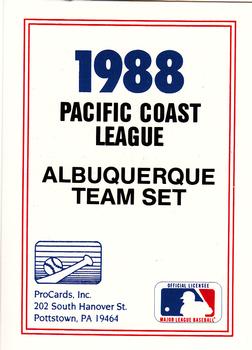 1988 ProCards #NNO Albuquerque Dukes Checklist Front