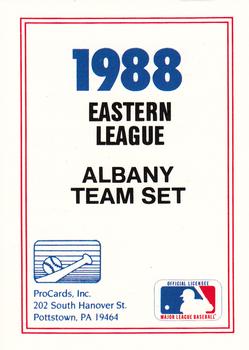 1988 ProCards #NNO Albany-Colonie Yankees Checklist Front