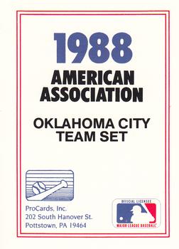 1988 ProCards #NNO Oklahoma City 89ers Checklist Front