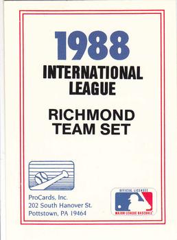 1988 ProCards #NNO Richmond Braves Checklist Front