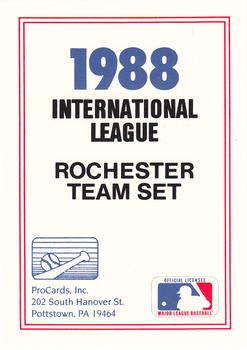 1988 ProCards #NNO Rochester Red Wings Checklist Front