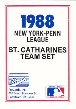 1988 ProCards #NNO St. Catharines Blue Jays Checklist Front