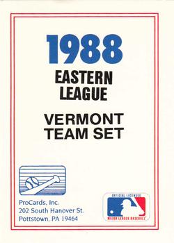 1988 ProCards #NNO Vermont Mariners Checklist Front