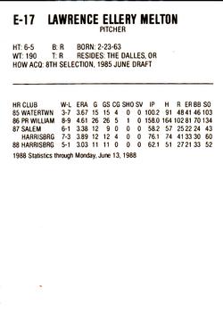 1988 ProCards Eastern League All-Stars #E-17 Larry Melton Back