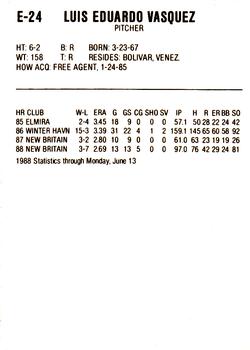 1988 ProCards Eastern League All-Stars #E-24 Luis Vasquez Back