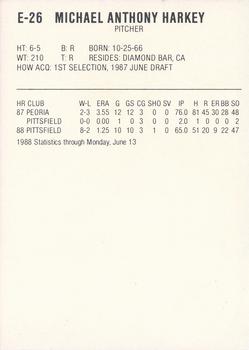 1988 ProCards Eastern League All-Stars #E-26 Mike Harkey Back
