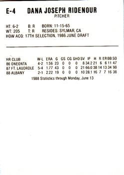 1988 ProCards Eastern League All-Stars #E-4 Dana Ridenour Back