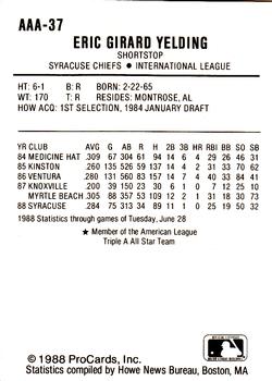 1988 ProCards Triple A All-Stars #37 Eric Yelding Back