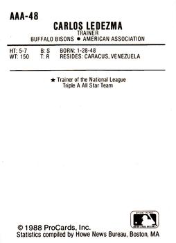 1988 ProCards Triple A All-Stars #48 Carlos Ledezma Back