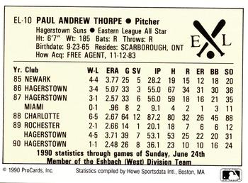 1990 ProCards Eastern League All-Stars #EL10 Paul Thorpe Back