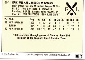 1990 ProCards Eastern League All-Stars #EL41 Eric Wedge Back