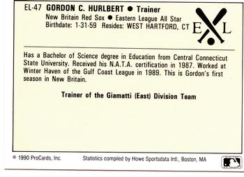 1990 ProCards Eastern League All-Stars #EL47 Gordon Hurlbert Back
