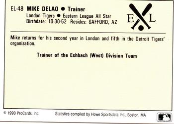 1990 ProCards Eastern League All-Stars #EL48 Mike DeLao Back