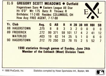 1990 ProCards Eastern League All-Stars #EL9 Scott Meadows Back