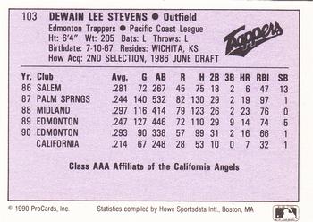 1990 ProCards AAA #103 Lee Stevens Back