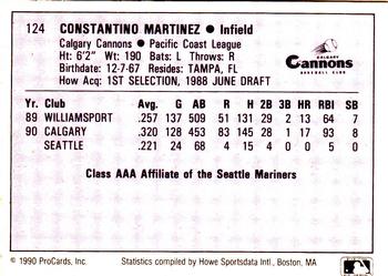 1990 ProCards AAA #124 Tino Martinez Back