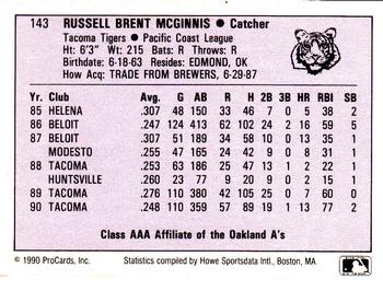 1990 ProCards AAA #143 Russ McGinnis Back