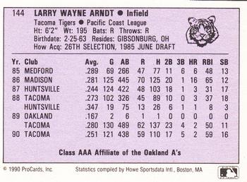 1990 ProCards AAA #144 Larry Arndt Back