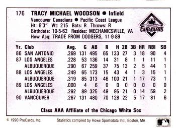 1990 ProCards AAA #176 Tracy Woodson Back
