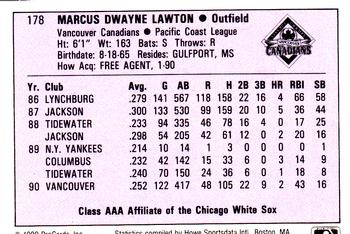1990 ProCards AAA #178 Marcus Lawton Back