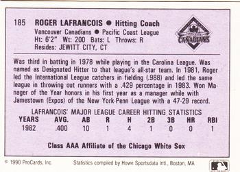 1990 ProCards AAA #185 Roger LaFrancois Back