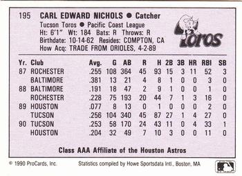 1990 ProCards AAA #195 Carl Nichols Back