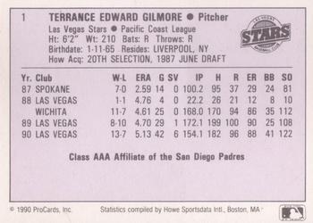 1990 ProCards AAA #1 Terry Gilmore Back