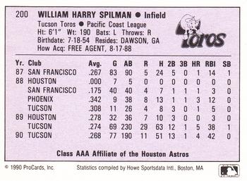 1990 ProCards AAA #200 Harry Spilman Back