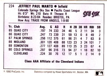 1990 ProCards AAA #224 Jeff Manto Back