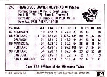 1990 ProCards AAA #246 Francisco Oliveras Back