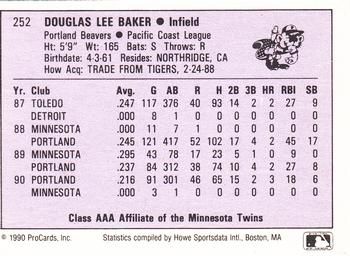 1990 ProCards AAA #252 Doug Baker Back