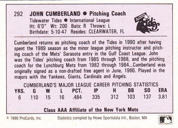 1990 ProCards AAA #292 John Cumberland Back