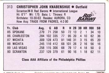 1990 ProCards AAA #313 Chris Knabenshue Back