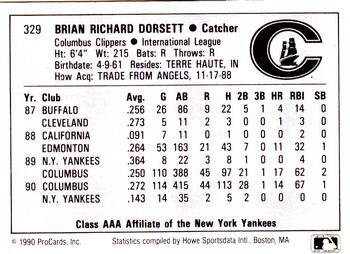 1990 ProCards AAA #329 Brian Dorsett Back