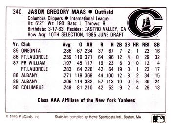 1990 ProCards AAA #340 Jason Maas Back