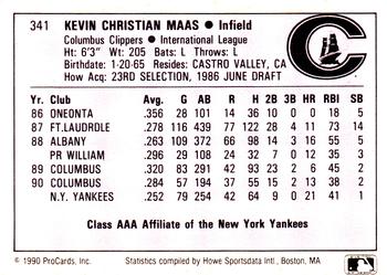 1990 ProCards AAA #341 Kevin Maas Back