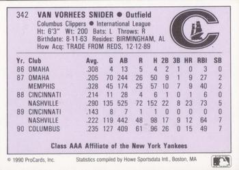 1990 ProCards AAA #342 Van Snider Back