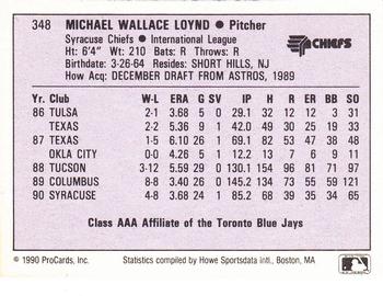 1990 ProCards AAA #348 Mike Loynd Back