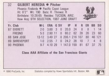 1990 ProCards AAA #32 Gil Heredia Back