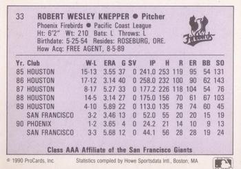 1990 ProCards AAA #33 Bob Knepper Back