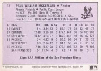 1990 ProCards AAA #35 Paul McClellan Back