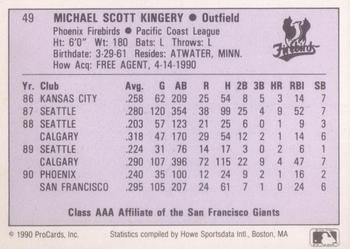 1990 ProCards AAA #49 Mike Kingery Back