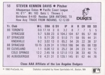 1990 ProCards AAA #58 Steve Davis Back