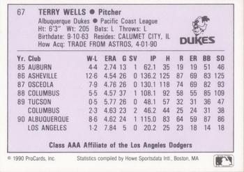 1990 ProCards AAA #67 Terry Wells Back