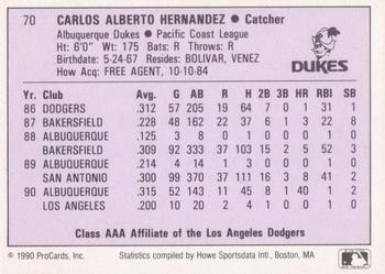 1990 ProCards AAA #70 Carlos Hernandez Back