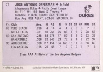1990 ProCards AAA #75 Jose Offerman Back