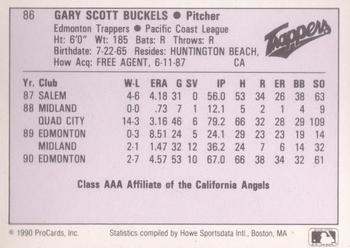 1990 ProCards AAA #86 Gary Buckels Back