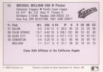 1990 ProCards AAA #89 Mike Erb Back