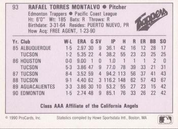 1990 ProCards AAA #93 Rafael Montalvo Back